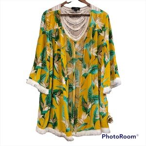 Suzanne Betro Marigold Tropical Lace-Back Kimono Size 1X